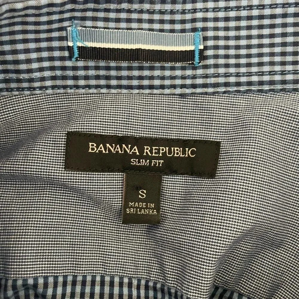 Banana Republic‎ Mens Shirt S Blue Checked Button Up Preppy Travel Office Casual